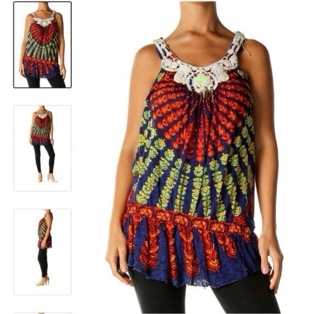 Free People Fireceacker Long Tank/Mini Dress Large Boho Festival Beach Coverup
